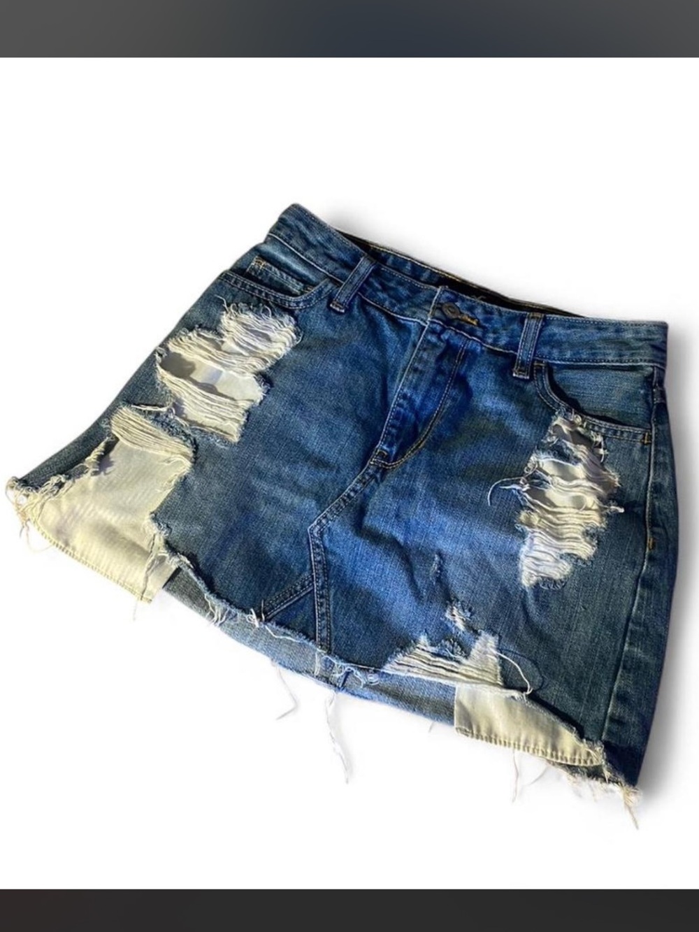 Hollister Distressed Blue Denim Mini Skirt